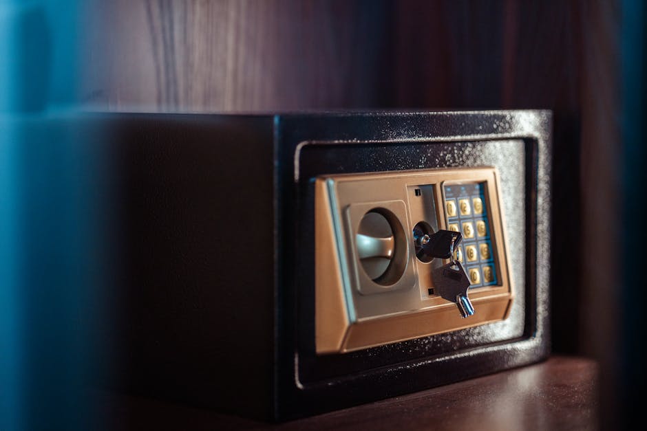 Close-up image of an electronic safe with a key in Baghdad, Iraq.